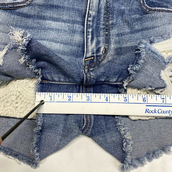 American Eagle Hi-Rise Shortie Sz 6 Next Level Stretch Denim Short Crochet EUC - Picture 4 of 11